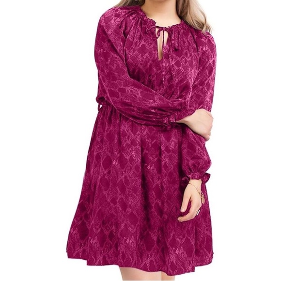 Black Tape Womens Plus Size X Ruffled Dress Magenta Snake Print Blouson Sleeve - Picture 1 of 12